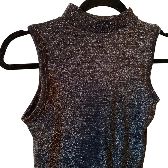 LC Couture Women's Size M/L Black Sparkle Mock Neck Sleeveless Top - Picture 5 of 10